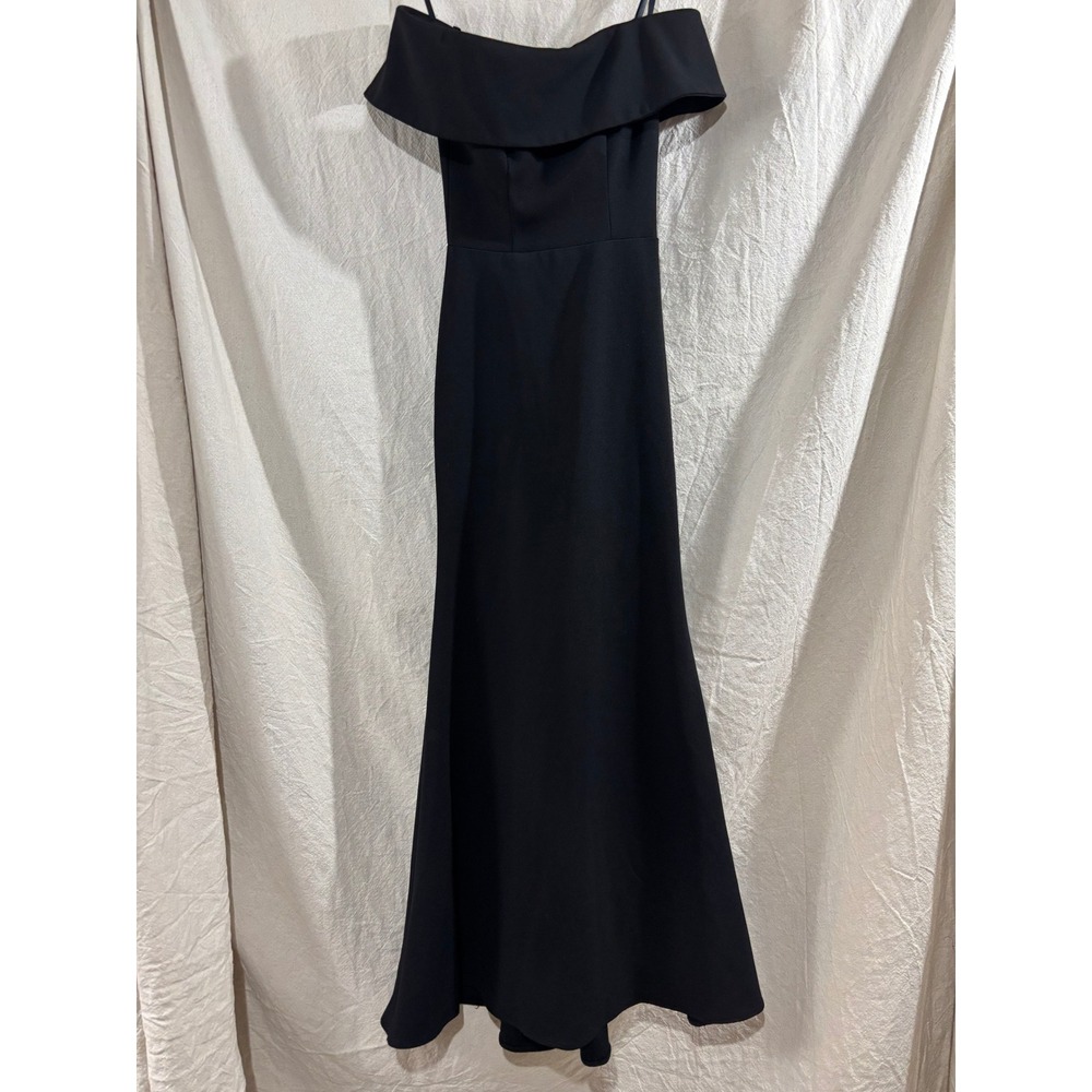 Betsy & Adam Vintage Y2K Black Off Shoulder Evening Gown Ruffle Back Strapless 2